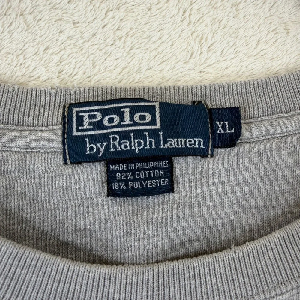 Vintage 90's Polo Ralph Lauren Gray Crewneck Sweatshirt XL Distressed Pony Logo